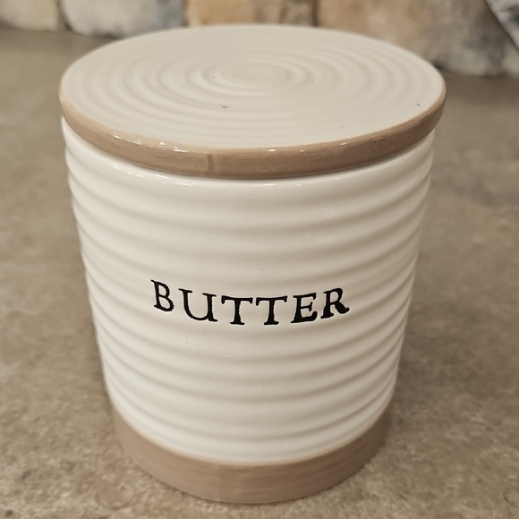 Other - Ceramic Butter Dish with Lid - White and Tan